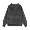 Sudadera con capucha y cremallera a rayas estilo retro americano desgastado, corte holgado para hombre, chaqueta con cremallera estilo callejero para primavera y otoño