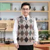 Colete de lã com decote em V para outono e inverno, colete de malha espesso sem mangas com padrão de losangos para homens, usado sob um suéter jacquard, colete masculino