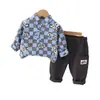 Comercio exterior traje de primavera y otoño para niños estilo coreano ropa de otoño para bebé moda callejera de moda camisa de oso a cuadros manga larga traje de dos piezas