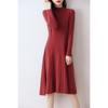 Meia-alta gola de lã pura vestido de malha das mulheres outono e inverno novo mid-length over-the-knee camisola vestido slim-fit emagrecimento a- line saia
