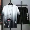 Traje Casual para Homens, Roupa Esportiva de Verão, um Conjunto de Shorts Elegantes de Seda de Gelo Finos, Roupas da Moda
