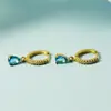 Aretes de gota de agua estilo francés, estilo europeo y americano, incrustados con circón azul, aretes de gota de agua, broches para oreja, aretes para mujer, aretes de moda y de lujo ligero
