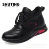 Tênis forrado com fleece de inverno sola macia sapatos femininos novos tênis de corrida femininos plataforma casual antiderrapante sapatos planos de couro