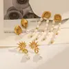 Pendientes Yingtai de Acero Inoxidable y Acero de Titanio Estilo Océano Ins Europeo y Americano Perla de Imitación Elegantes Pulidos Chapado al Vacío Oro de 18K para Mujer
