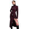 Vestido Outono Novo Europeu e Americano Transfronteiriço Feminino de Gola Alta Manga Longa Cintura Sexy Fenda Alta Slim Hot Girl Que Marca o Quadril
