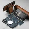 Adecuado para funda de teléfono Samsung S26Ultra con ranura para tarjeta, soporte magnético de carga inalámbrica S25Plus, funda de cuero Magsafe