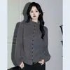 Cárdigan de punto de cuello alto azul Klein chic coreano para mujer, suéter top versátil de manga larga holgado, disponible en varios colores