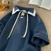Camiseta Masculina com Gola Polo Manga Curta Ins Tendência Solta Estilo Hong Kong Senso de Design Nicho High Street Manga Meia-manga 2023 Nova Manga Meia-manga