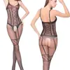 Lingerie Sexy Europeia e Americana, Meia-Calça Sexy de Renda com Suspensório Peça Única, Meias Transparentes Vazadas Abertas, Pretas Jacquard Apertadas Tamanho Grande Exportação
