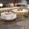 Sala de estar de estilo nórdico, mesa de centro redonda de losa de roca, mesa de centro de almacenamiento moderna, diseño creativo, adecuada para apartamentos pequeños, y una mesa redonda móvil
