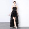 Nuevo Estilo 2024 Halterneck Cadena de Diamantes Malla Tubo Top Vestido Falda con Sexy y Lujoso Elegante Banquete Falda Larga Negra para Celebridades