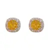 Moda Coreana y Japonesa Lujo Ligero Zirconia Aretes Cubo Pequeño Nicho Exquisitos Versátiles Compactos Gama Alta Súper Brillantes Aretes Mayoreo