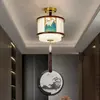 Nova Luminária de Corredor de Madeira Maciça Estilo Chinês, Pequena Luminária de Teto, Novo Modelo 2024, Toda em Cobre, Ultra Brilhante, Luminária Pendente para Entrada, Hall de Entrada, Corredor