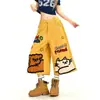 Calça Jeans Cropped Estilo Americano Fofa e Divertida com Desenho de Gato e Cachorro Customizada de Fábrica para Mulheres, Novo Verão 2026 Shorts Largos