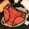 Nuevos de Verano Cintura Media Estampado de Letras Satén de Lujo Seda de Hielo Sin Costuras Sexy Hueco Algodón Puro Calzones para Mujer