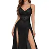 Exportación Europea y Americana Tallas Grandes Lencería Sexy para Mujer Encaje Sexy Falda Larga con Abertura Alta Tentación Malla Transparente Libre