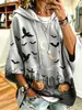 Sudadera con Capucha de Manga Tres Cuartos para Mujer 2026 con Estampado Digital 3D de Calabaza de Halloween Sudadera para Mujer