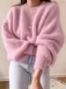 Suéter de tricô feminino best-seller transfronteiriço para outono e inverno, com gola redonda, corte solto, textura felpuda, fofa, macia e confortável, exalando uma vibe elegante e estilosa, perfeito para ocasiões festivas