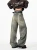Pantalones casuales estilo americano, pantalones rectos holgados de pierna ancha para primavera y otoño, jeans de mezclilla lavada con estilo para hombre, estilo vintage moderno de alta calle