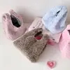 Bolso de mano Hisocute estilo coreano con estampado de leopardo rosa y morado, nuevo bolso de felpa, bolso para la oficina, bolso de muñeca, bolsa de almacenamiento para artículos varios