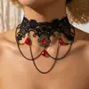 Bestseller transfronteiriço estilo gótico gargantilha de renda preta, moda sexy europeia e americana pulseira de flor de rosa rubi brilhante para mulheres
