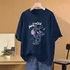 Camiseta Casual de Manga Corta 100% Algodón Puro Talla Grande Holgada para Mujer, Nuevo Estilo 2026, Oculta el Vientre, Adelgazante, Diseño de Dibujos Animados