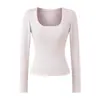 Camiseta Básica de Manga Larga Color Sólido Cuello Redondo Minimalista 2025 Otoño Nueva Versátil Ajustada