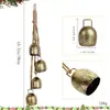 Colgante de Campana de Navidad de Metal Retro con Cuerda de Cáñamo, Corona Dorada para Colgar en la Puerta, Arreglo de Decoración Navideña