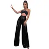 Calças Casuais de Moda Feminina de Cintura Alta Transfronteiriças Europeias e Americanas 2025 Amazon Ebay Calças de Perna Larga Soltas com Lantejoulas Drapeadas