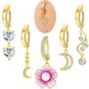 Joyería de Piercing de 5 Piezas Simple Europea y Americana Diamante Brillante Aro para Ombligo Amor Circonita Luna Diamante Adorno Umbilical