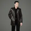 Chaqueta de cuero genuino Haining, abrigo de piel de oveja de longitud media para hombre, nuevo estilo otoño/invierno Haining, chaqueta cortavientos de cuero con cuello tipo traje