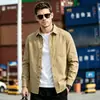 Camisa de trabajo caqui retro americana para hombre, otoño, manga larga, moderna, corte holgado, chaqueta casual lavada para hombre
