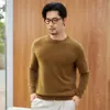 Suéter 100% cashmere outono e inverno para homens, camisa base de malha gola redonda, suéter interno de gola baixa para homens jovens e de meia-idade, direto do fabricante