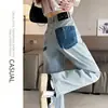 Jeans Feminino de Cintura Alta com Pernas Retas Estreitas e Largas, Cor Branco Cremoso, para Primavera e Outono, Cobre o Quadril, Tecido Macio, Costura Detalhada