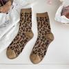 Calcetines de Mujer para Otoño e Invierno Estampado de Leopardo Bordado de Gatito Color Café Calcetines de Mujer de Caña Media Ins Tendencia Calcetines Largos de Algodón Sin Costuras para Mujer