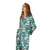 MimosaPijama de Seda Gelada Estilo Europeu e Americano para Mulheres Conjunto de Manga Longa e Calça Longa Primavera e Verão Estilo Fino Pode Ser Usado Fora de Casa Roupas