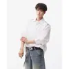 Camisa Masculina Yu Couple Solta Bordada Outono Versátil Estilo Coreano Novo Design Tendência Manga Longa
