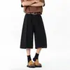 Pantalones vaqueros cropped para hombre, nuevo estilo de verano, silueta casual holgada de pierna ancha, shorts rectos lavados, pantalones cropped ligeros para hombre