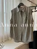 ¡Muy recomendable! Camisa sin mangas de lino a rayas tejidas en color, fresca, transpirable y crujiente, para verano