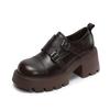 Sapatos Pequenos de Couro com Solado Grosso para Aumentar a Altura para Mulheres 25 Primavera e Outono Novos Estilo Britânico Luxo Acessível Sapatos de Couro Genuíno Mocassins Retro de Alta Qualidade