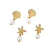 Pendientes Nuevos de Estrella de Mar y Perla Transfronterizos Europeos y Americanos Estilo Nicho Estilo Vacacional Pendientes Versátiles Personalizados Joyería de Oreja de Moda