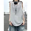 Colete Esportivo Patchwork Listrado Preto para Homens, Camiseta Sem Manga Pesada de Verão, Roupa de Academia de Secagem Rápida, Marca Tendência