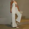 Nuevo Conjunto de Dos Piezas Blanco Puro Sin Mangas Sexy de Pierna Ancha para Mujer, Exportación Transfronteriza Europea y Americana de Amazon 2025