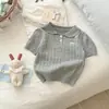 2025 Nueva Ropa de Verano Ropa Coreana para Mujeres y Niños Cuello de Solapa con Lazo Manga Corta Elegante Suéter Superior Muy Bonito