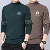 Camiseta base térmica masculina para outono e inverno, camiseta de manga comprida com gola alta meia, top de marca moderna, roupa masculina de alta qualidade
