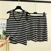 Conjunto de top de tirantes a rayas y shorts para mujer, ligero, versátil para el verano, ropa para casa, camiseta básica sin mangas, pijama deportivo casual