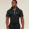 Body Masculino com Capuz e Manga Longa com Design de Meio Zíper, Secagem Rápida, Respirável, Elástico, Ajustado ao Corpo, Top Esportivo para Treinamento Fitness