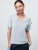 <Seca e Confortável>Camiseta Casual Cinza de Alta Qualidade! Gola V Emagrecedora Solta Manga Curta Malha Casual Verão Moda Top