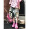 Shorts Jeans Rasgado Americano Verão Masculino Fino Solto High Street Tendência Retro Calça de Cinco Pontos de Mendigo
