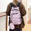 Mochila Casual com Bolinhas Estilo Japonês, Bolsa de Viagem Dobrável Leve para Exterior para Mulheres, Mochila Escolar Fofa Única Estilo Coreano para Estudantes
